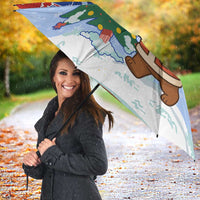 Russia Christmas Umbrella with Santa Bear Gift Box Christmas Tree and Red Snowflake - Wonder Print Shop