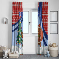 Russia Christmas Window Curtain with Santa Bear Gift Box Christmas Tree and Red Snowflake - Wonder Print Shop
