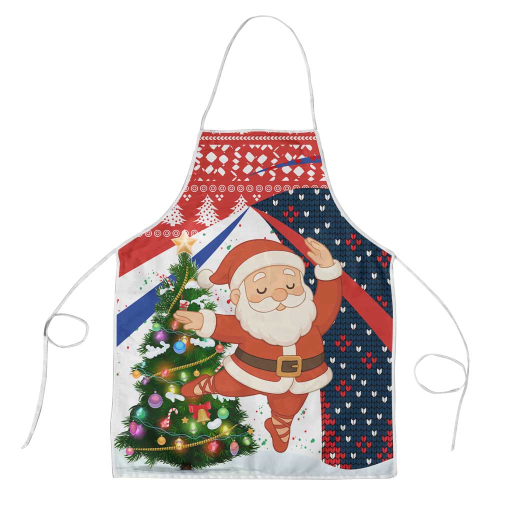 Russia Christmas Apron with Dancing Santa Christmas Tree Lights and Red Snowflake - Wonder Print Shop