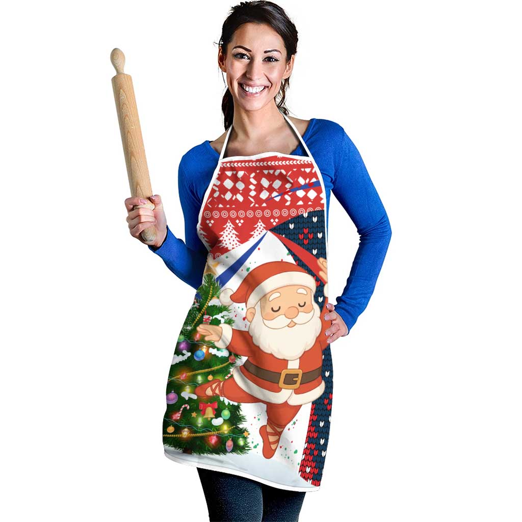 Russia Christmas Apron with Dancing Santa Christmas Tree Lights and Red Snowflake - Wonder Print Shop