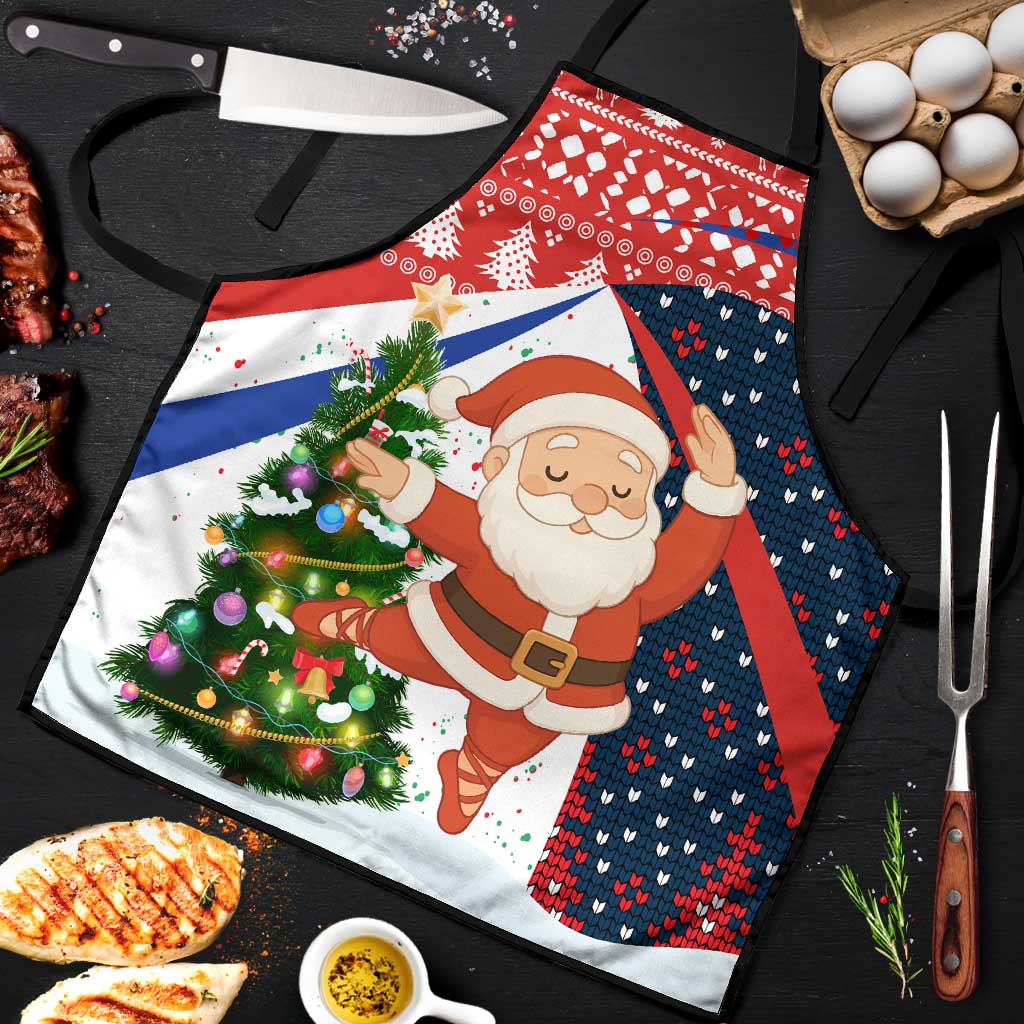 Russia Christmas Apron with Dancing Santa Christmas Tree Lights and Red Snowflake - Wonder Print Shop