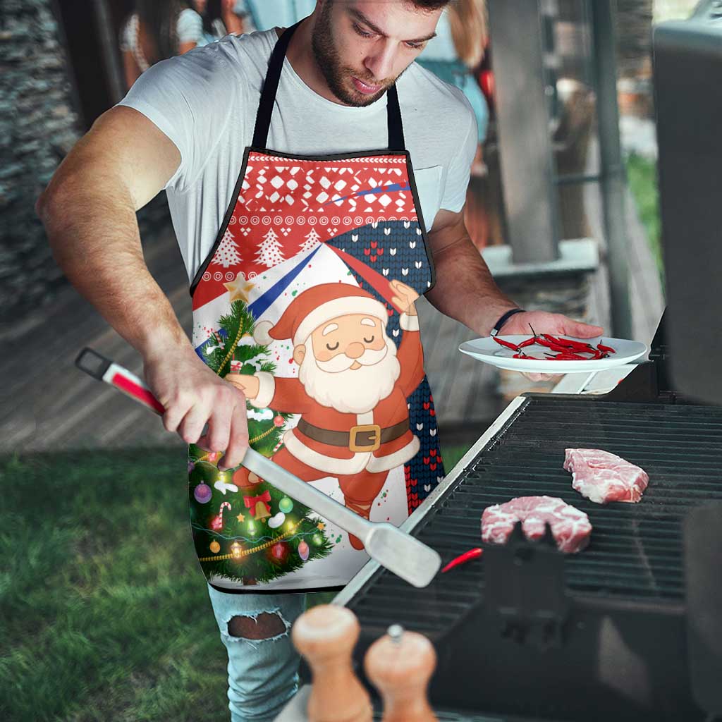 Russia Christmas Apron with Dancing Santa Christmas Tree Lights and Red Snowflake - Wonder Print Shop