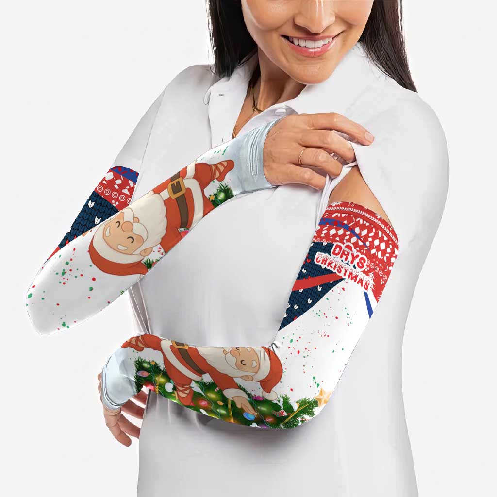 Russia Christmas Arm Sleeves with Dancing Santa Christmas Tree Lights and Red Snowflake - Wonder Print Shop