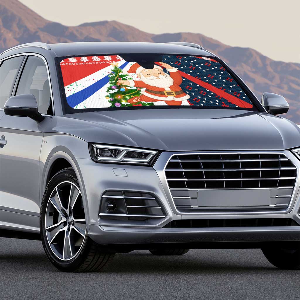 Russia Christmas Auto Sun Shade with Dancing Santa Christmas Tree Lights and Red Snowflake - Wonder Print Shop