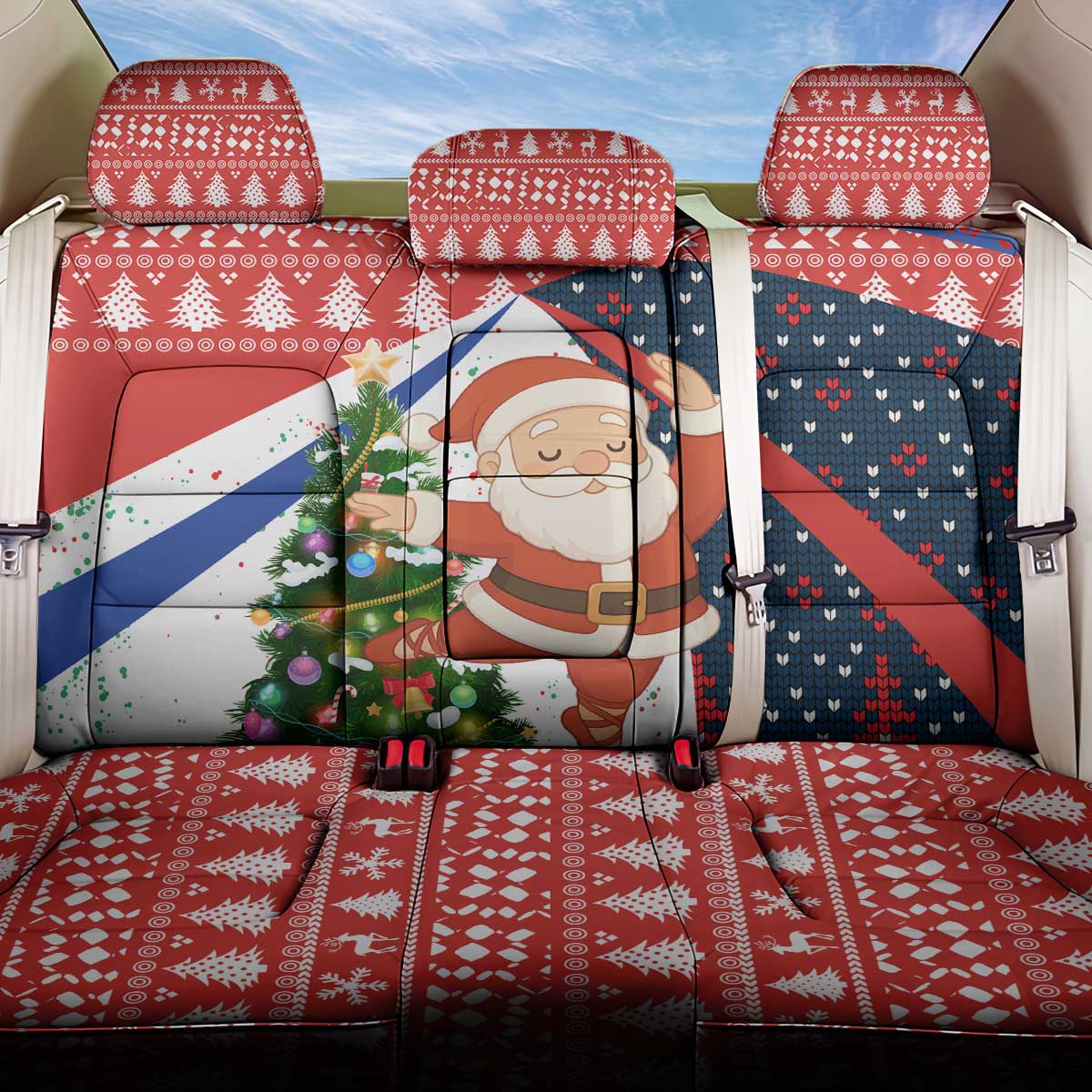 Russia Christmas Back Car Seat Cover with Dancing Santa Christmas Tree Lights and Red Snowflake - Wonder Print Shop
