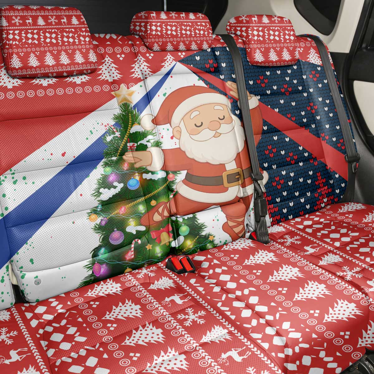 Russia Christmas Back Car Seat Cover with Dancing Santa Christmas Tree Lights and Red Snowflake - Wonder Print Shop