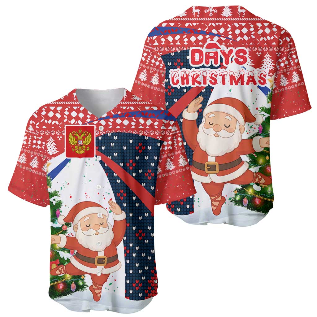 Russia Christmas Baseball Jersey with Dancing Santa Christmas Tree Lights and Red Snowflake - Wonder Print Shop