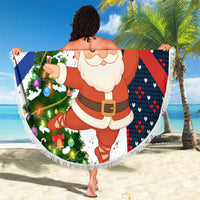Russia Christmas Beach Blanket with Dancing Santa Christmas Tree Lights and Red Snowflake - Wonder Print Shop