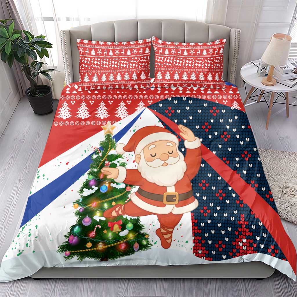 Russia Christmas Bedding Set with Dancing Santa Christmas Tree Lights and Red Snowflake - Wonder Print Shop