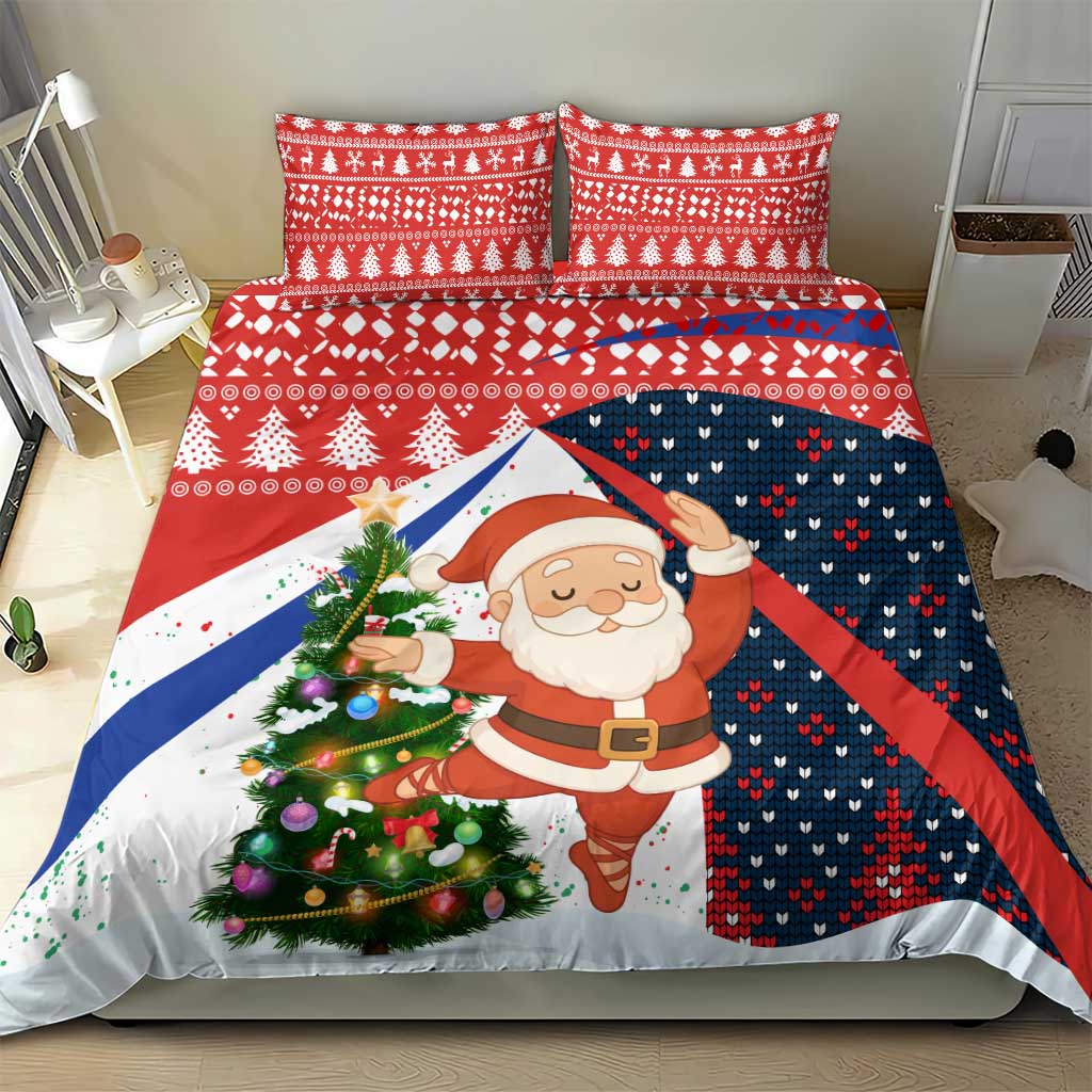 Russia Christmas Bedding Set with Dancing Santa Christmas Tree Lights and Red Snowflake - Wonder Print Shop