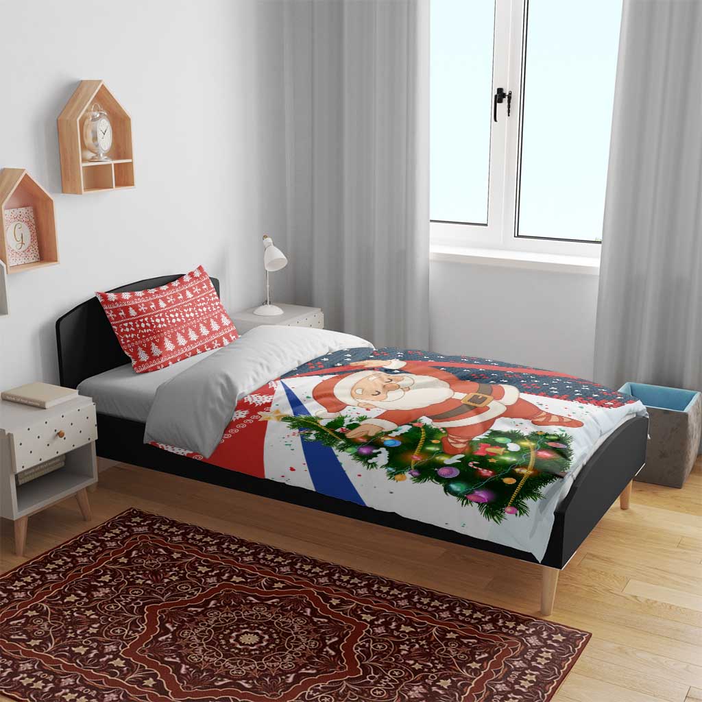 Russia Christmas Bedding Set with Dancing Santa Christmas Tree Lights and Red Snowflake - Wonder Print Shop
