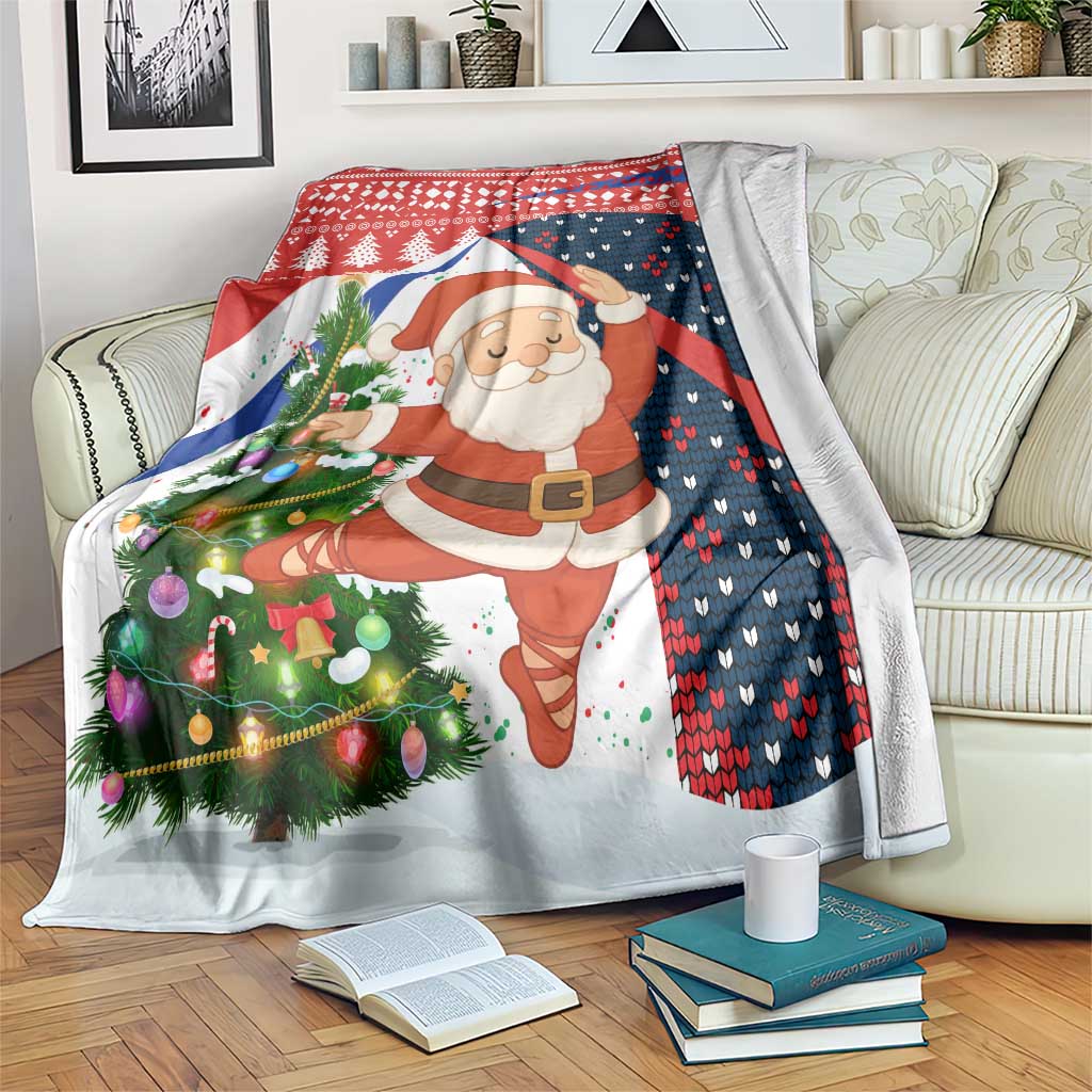 Russia Christmas Blanket with Dancing Santa Christmas Tree Lights and Red Snowflake - Wonder Print Shop