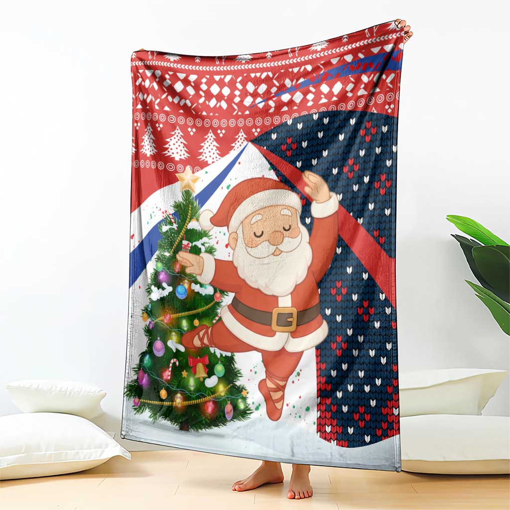 Russia Christmas Blanket with Dancing Santa Christmas Tree Lights and Red Snowflake - Wonder Print Shop