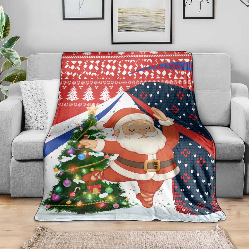 Russia Christmas Blanket with Dancing Santa Christmas Tree Lights and Red Snowflake - Wonder Print Shop