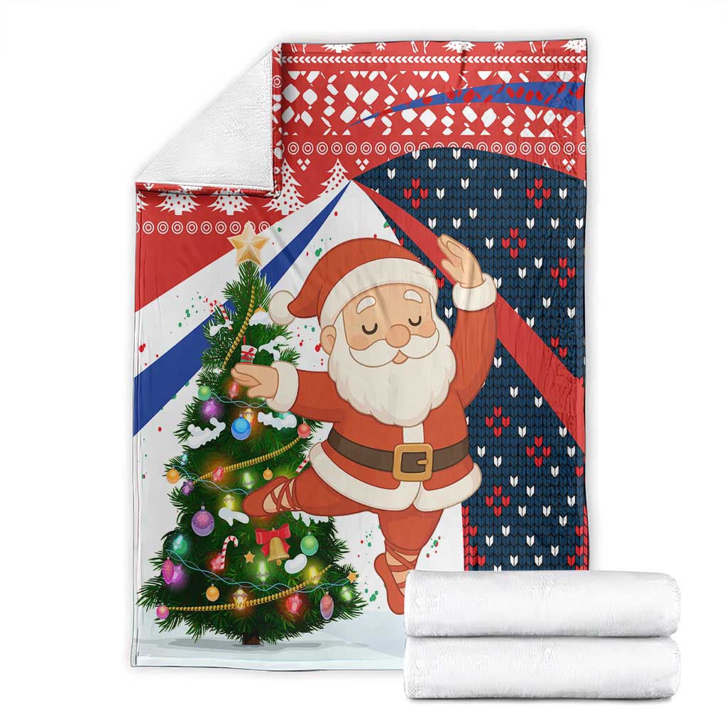 Russia Christmas Blanket with Dancing Santa Christmas Tree Lights and Red Snowflake - Wonder Print Shop