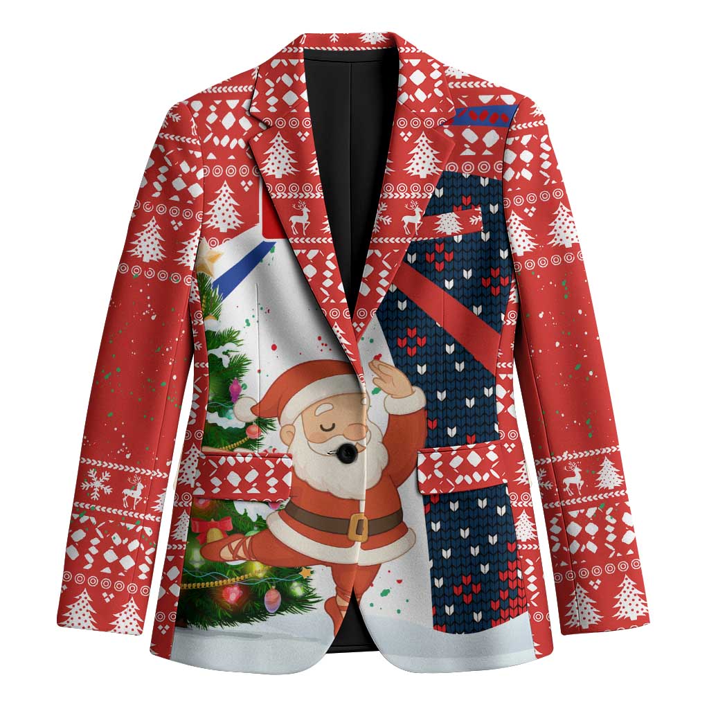 Russia Christmas Blazer with Dancing Santa Christmas Tree Lights and Red Snowflake - Wonder Print Shop