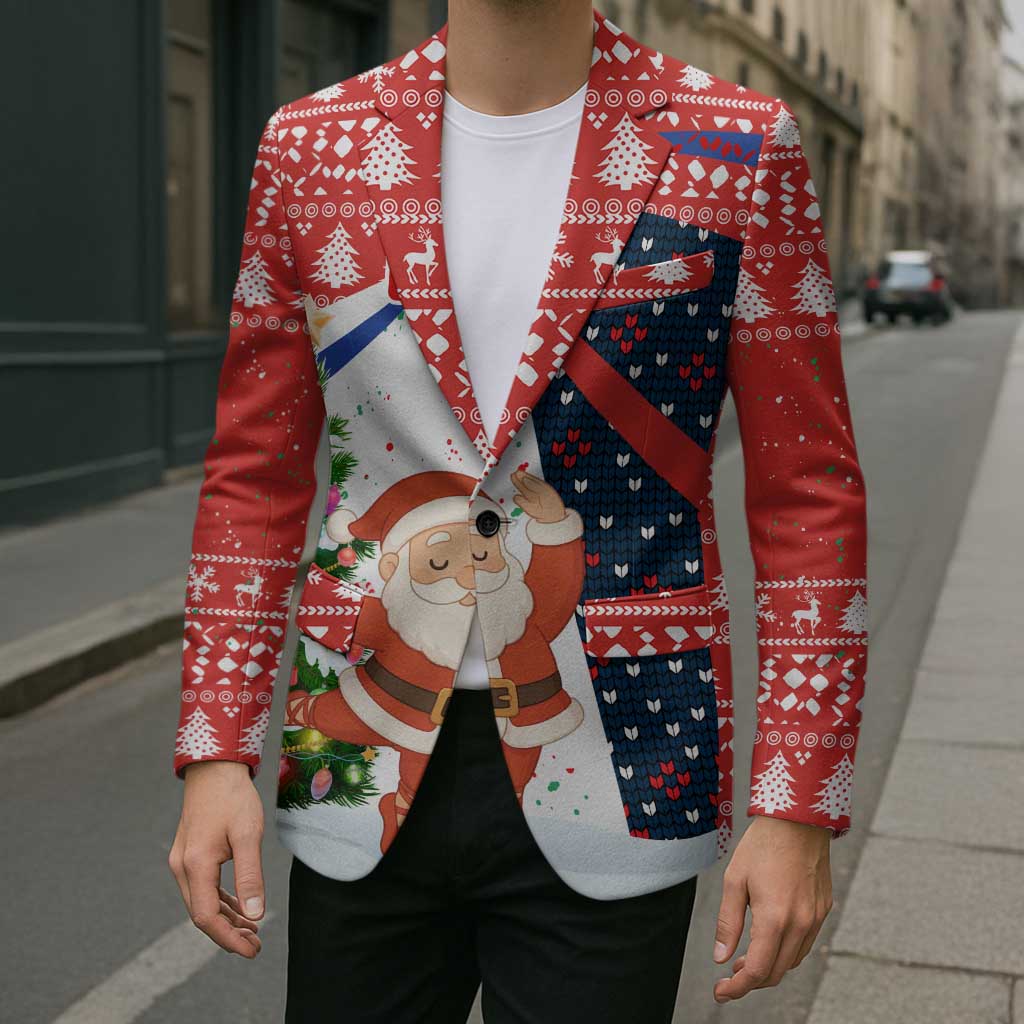 Russia Christmas Blazer with Dancing Santa Christmas Tree Lights and Red Snowflake - Wonder Print Shop