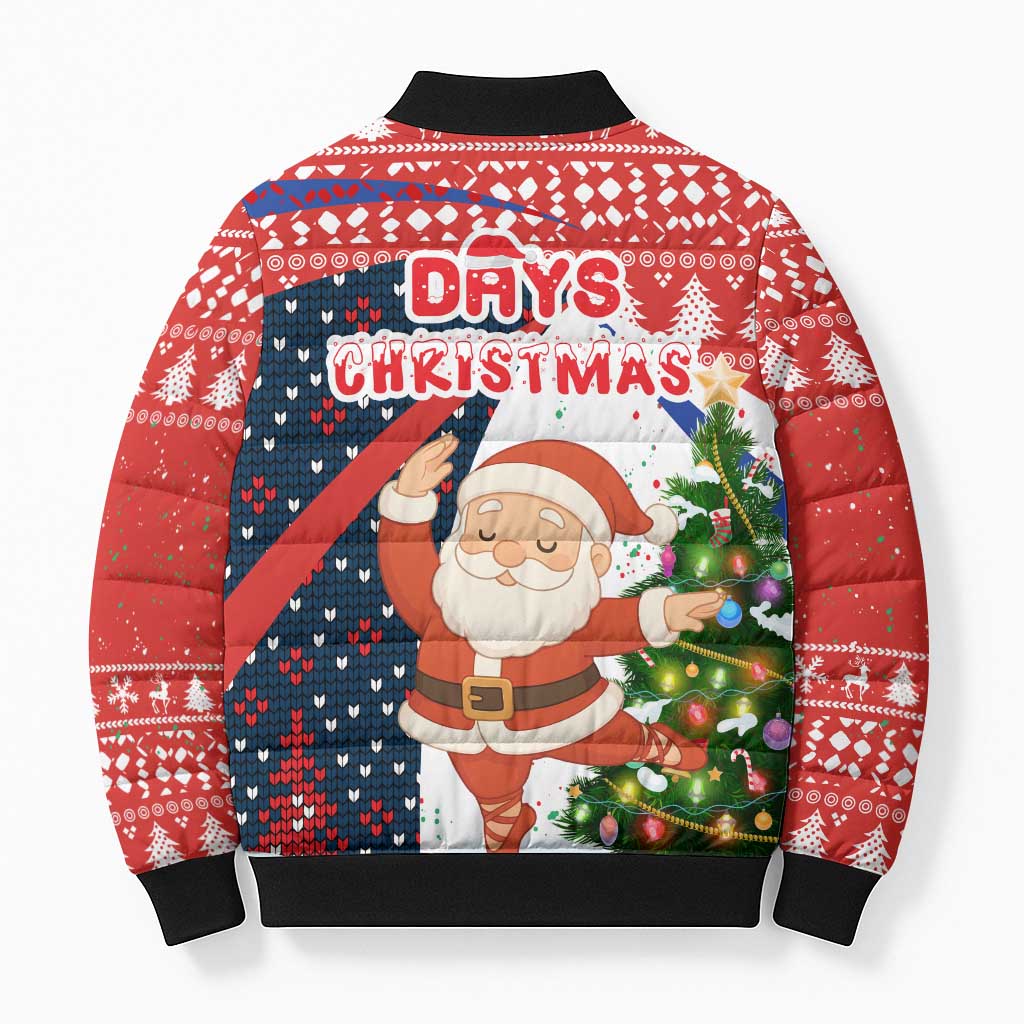 Russia Christmas Bomber Puffer Jacket with Dancing Santa Christmas Tree Lights and Red Snowflake - Wonder Print Shop