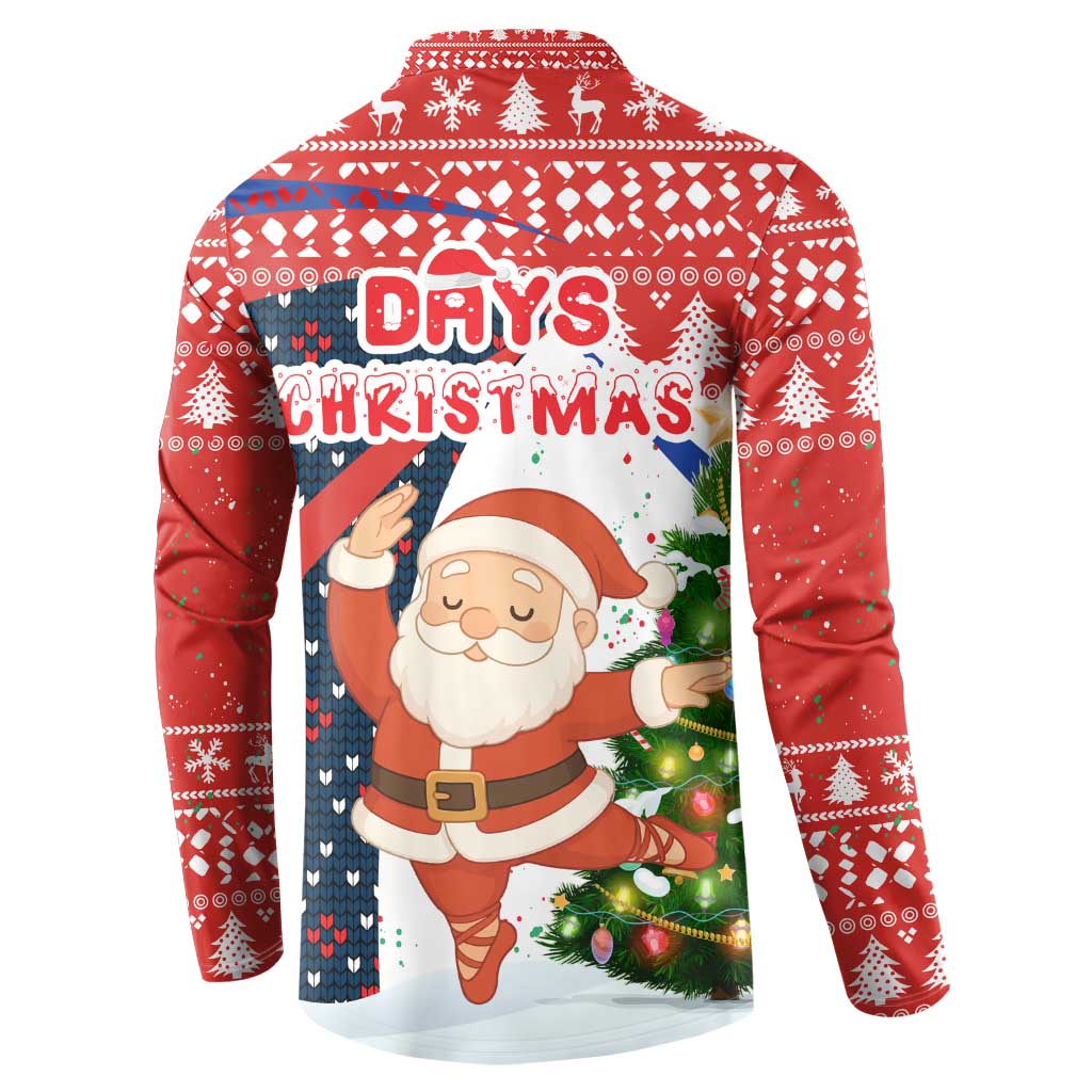 Russia Christmas Button Sweatshirt with Dancing Santa Christmas Tree Lights and Red Snowflake - Wonder Print Shop