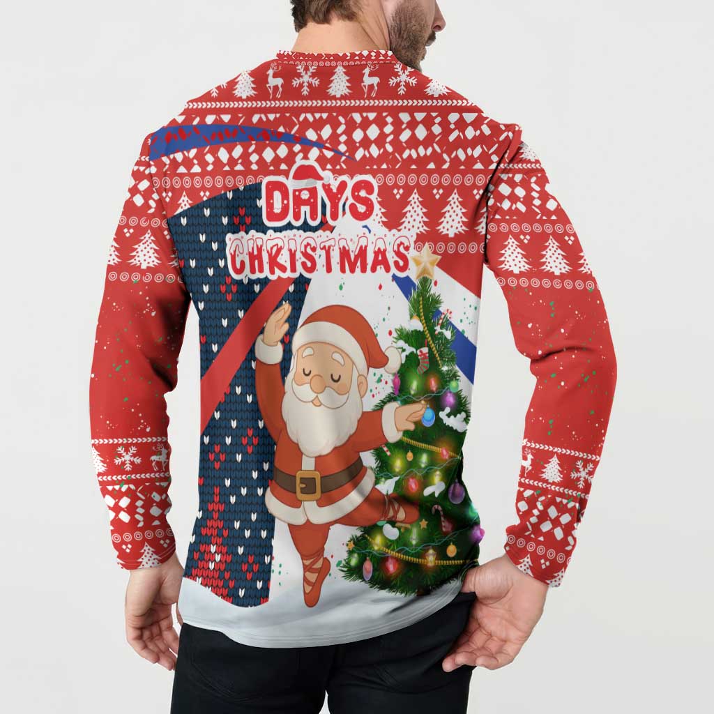 Russia Christmas Button Sweatshirt with Dancing Santa Christmas Tree Lights and Red Snowflake - Wonder Print Shop