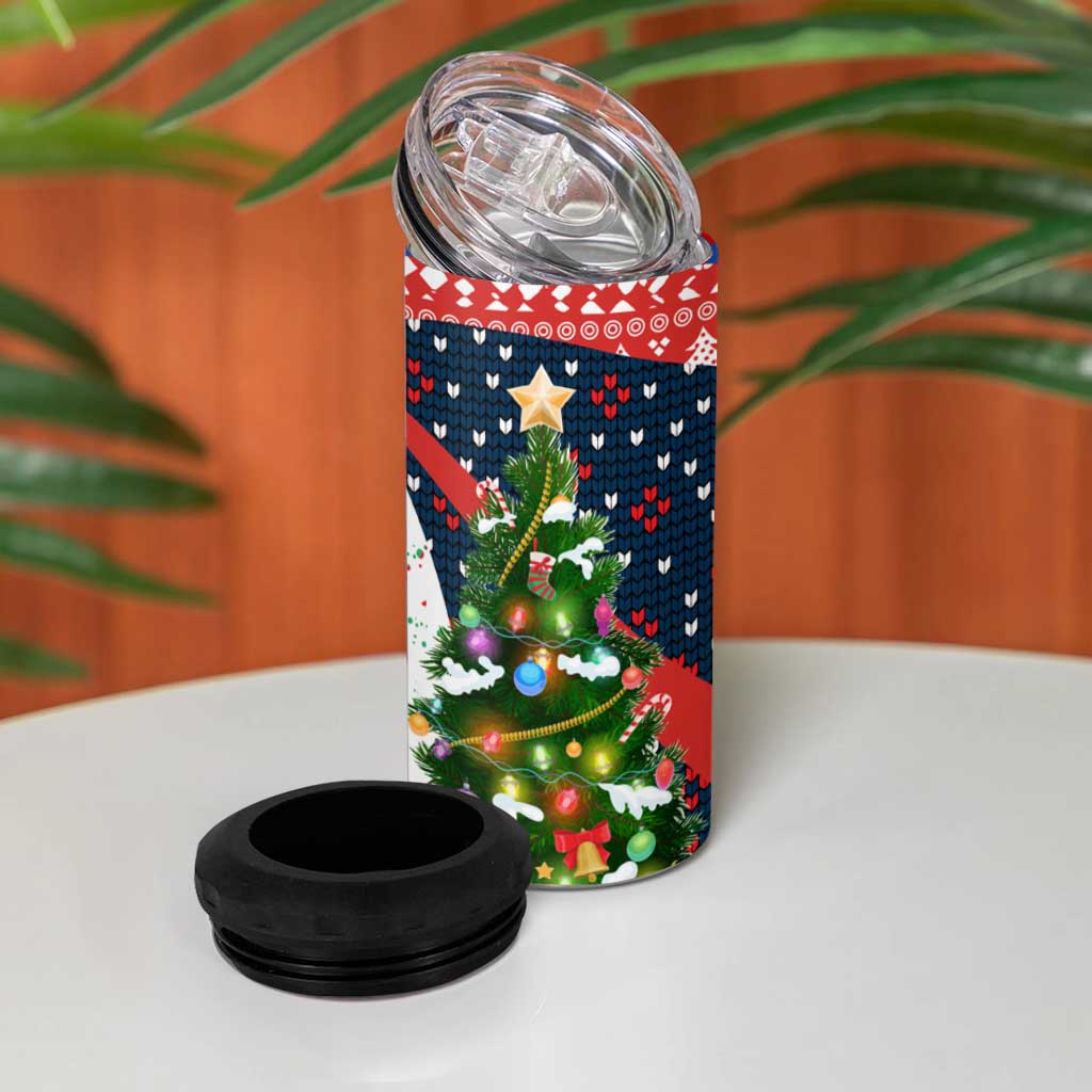 Russia Christmas 4 in 1 Can Cooler Tumbler with Dancing Santa Christmas Tree Lights and Red Snowflake - Wonder Print Shop