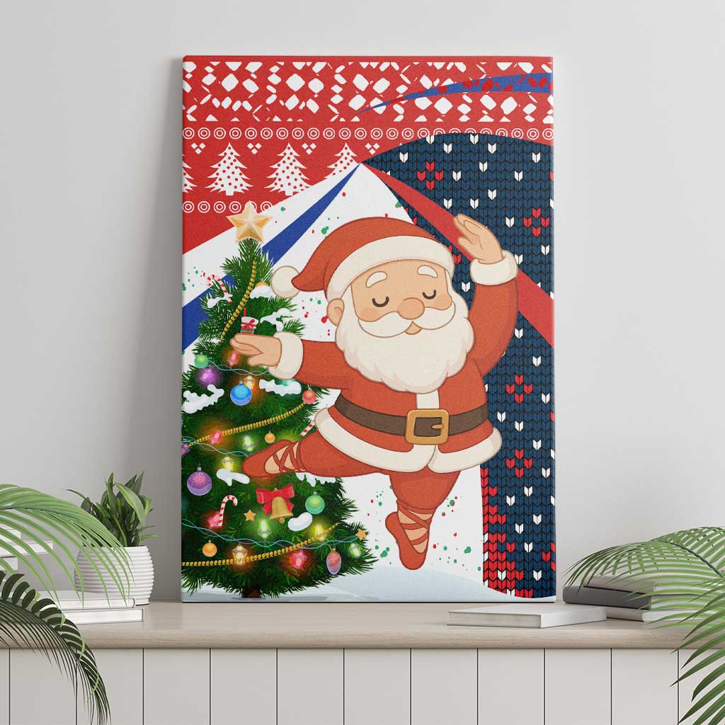 Russia Christmas Canvas Wall Art with Dancing Santa Christmas Tree Lights and Red Snowflake - Wonder Print Shop