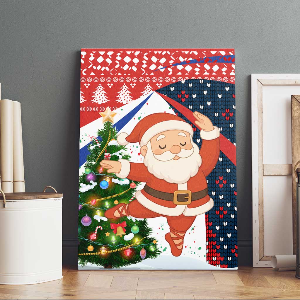 Russia Christmas Canvas Wall Art with Dancing Santa Christmas Tree Lights and Red Snowflake - Wonder Print Shop