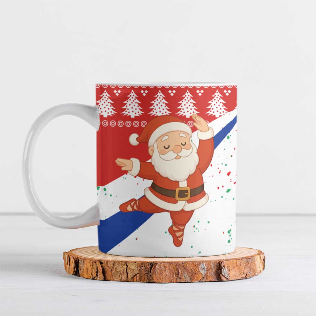 Russia Christmas Ceramic Mug with Dancing Santa Christmas Tree Lights and Red Snowflake - Wonder Print Shop