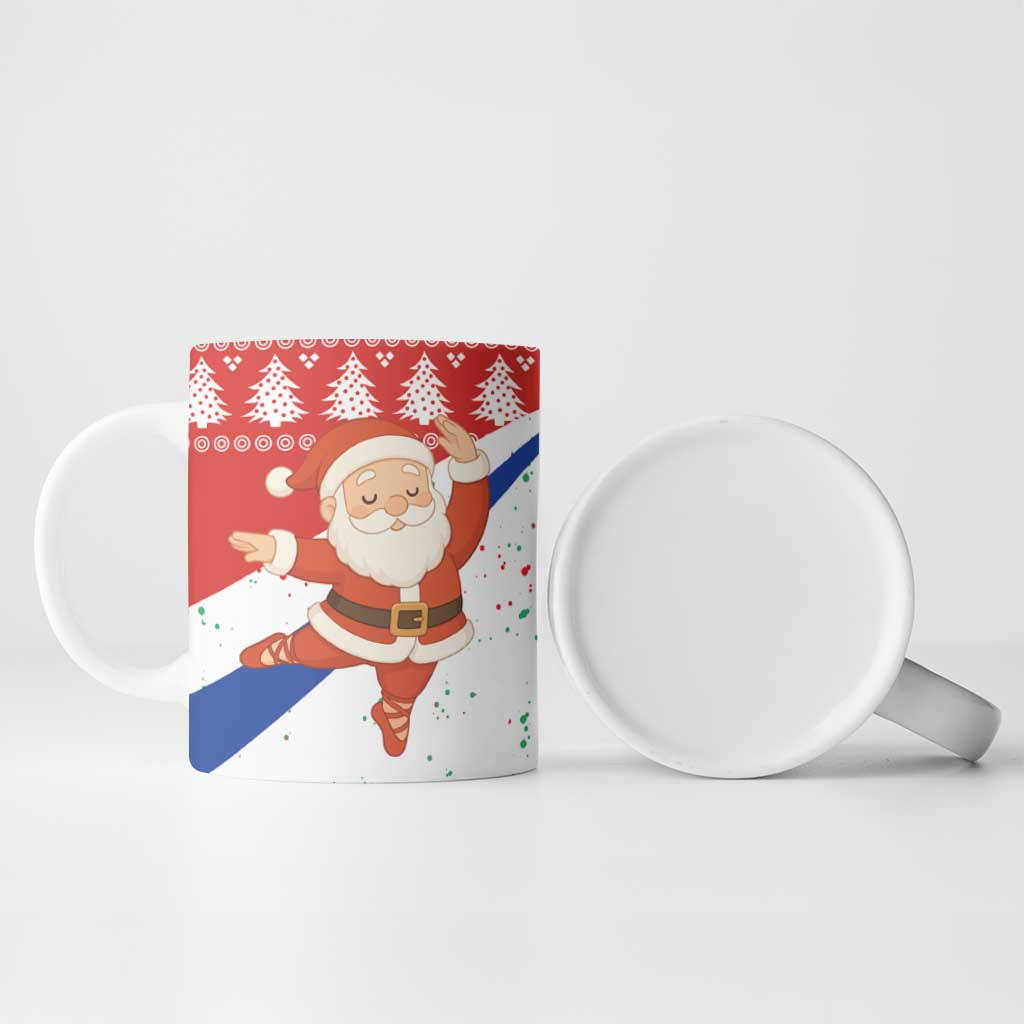 Russia Christmas Ceramic Mug with Dancing Santa Christmas Tree Lights and Red Snowflake - Wonder Print Shop