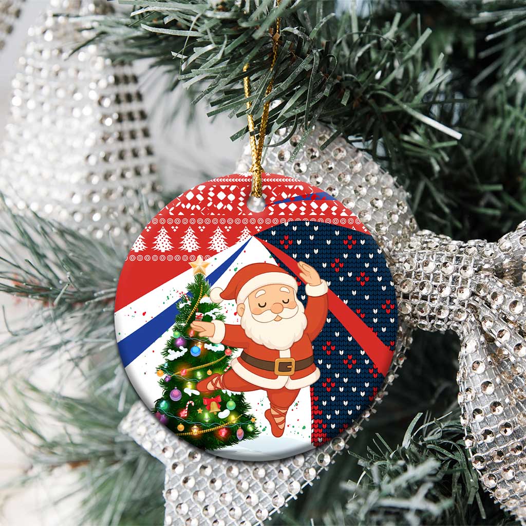 Russia Christmas Ceramic Ornament with Dancing Santa Christmas Tree Lights and Red Snowflake - Wonder Print Shop