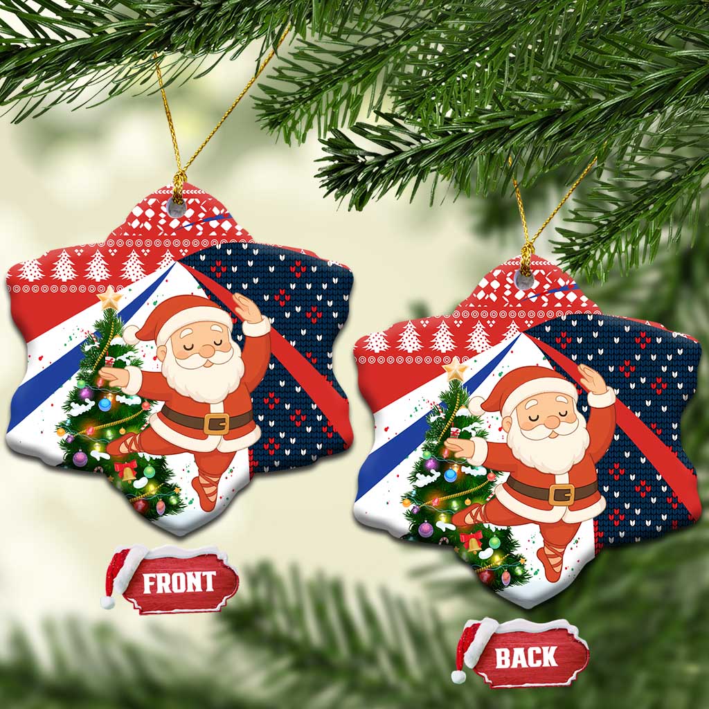 Russia Christmas Ceramic Ornament with Dancing Santa Christmas Tree Lights and Red Snowflake - Wonder Print Shop
