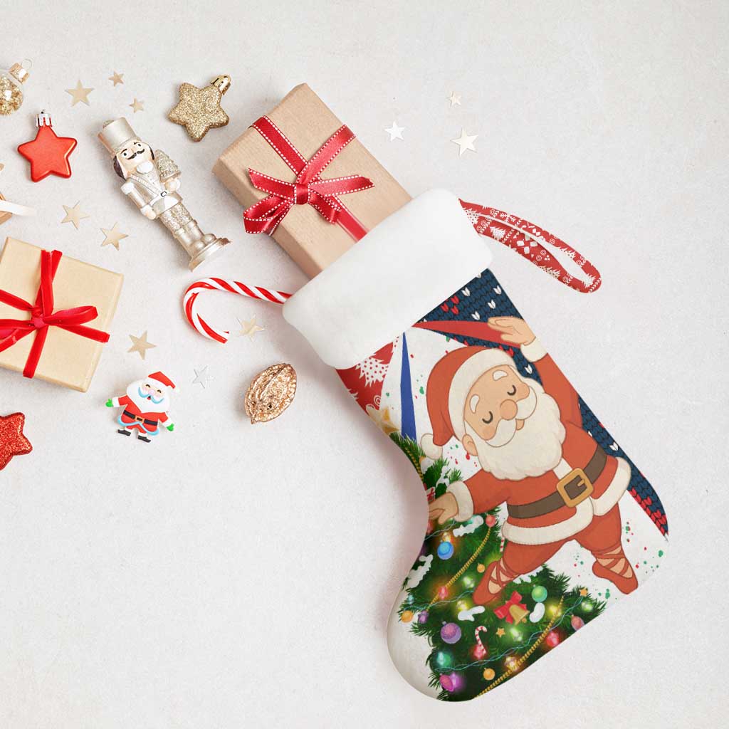 Russia Christmas Stocking with Dancing Santa Christmas Tree Lights and Red Snowflake - Wonder Print Shop
