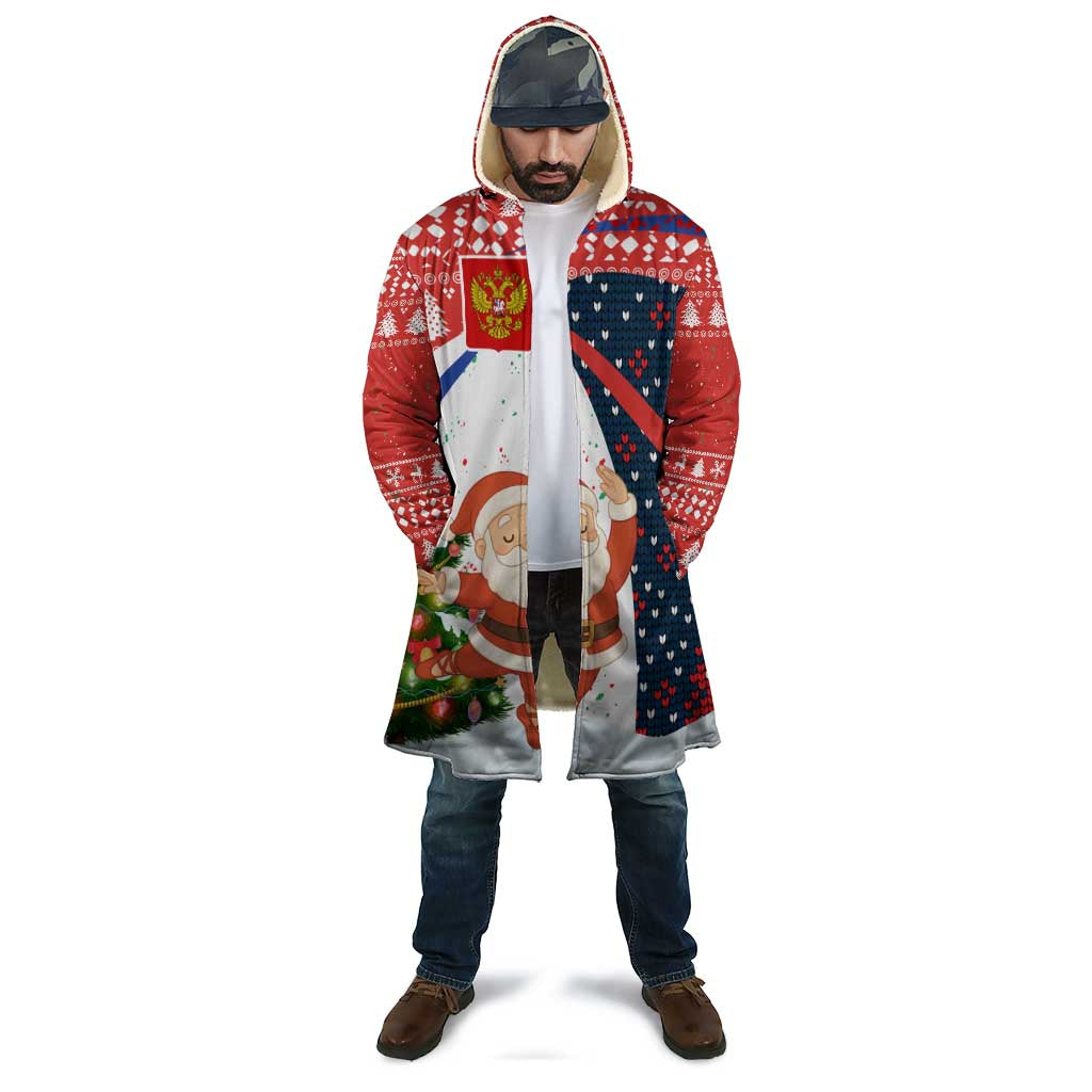 Russia Christmas Cloak with Dancing Santa Christmas Tree Lights and Red Snowflake - Wonder Print Shop