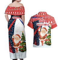 Russia Christmas Couples Matching Off Shoulder Maxi Dress and Hawaiian Shirt with Dancing Santa Christmas Tree Lights and Red Snowflake - Wonder Print Shop