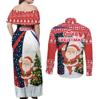 Russia Christmas Couples Matching Off Shoulder Maxi Dress and Long Sleeve Button Shirt with Dancing Santa Christmas Tree Lights and Red Snowflake - Wonder Print Shop