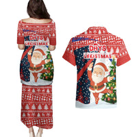 Russia Christmas Couples Matching Puletasi and Hawaiian Shirt with Dancing Santa Christmas Tree Lights and Red Snowflake - Wonder Print Shop