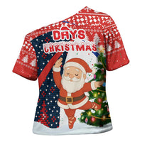 Russia Christmas Cross Shoulder Shirt with Dancing Santa Christmas Tree Lights and Red Snowflake - Wonder Print Shop