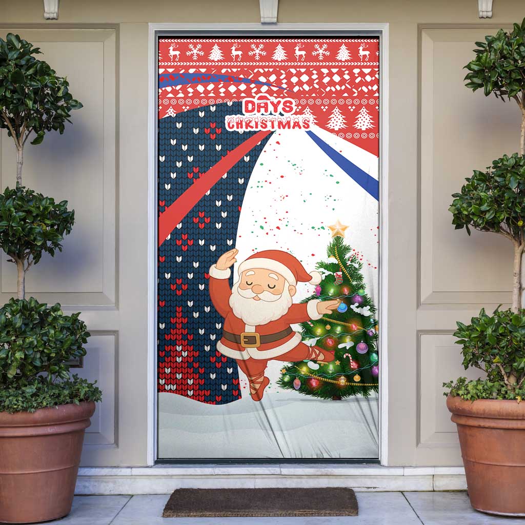 Russia Christmas Door Cover with Dancing Santa Christmas Tree Lights and Red Snowflake - Wonder Print Shop