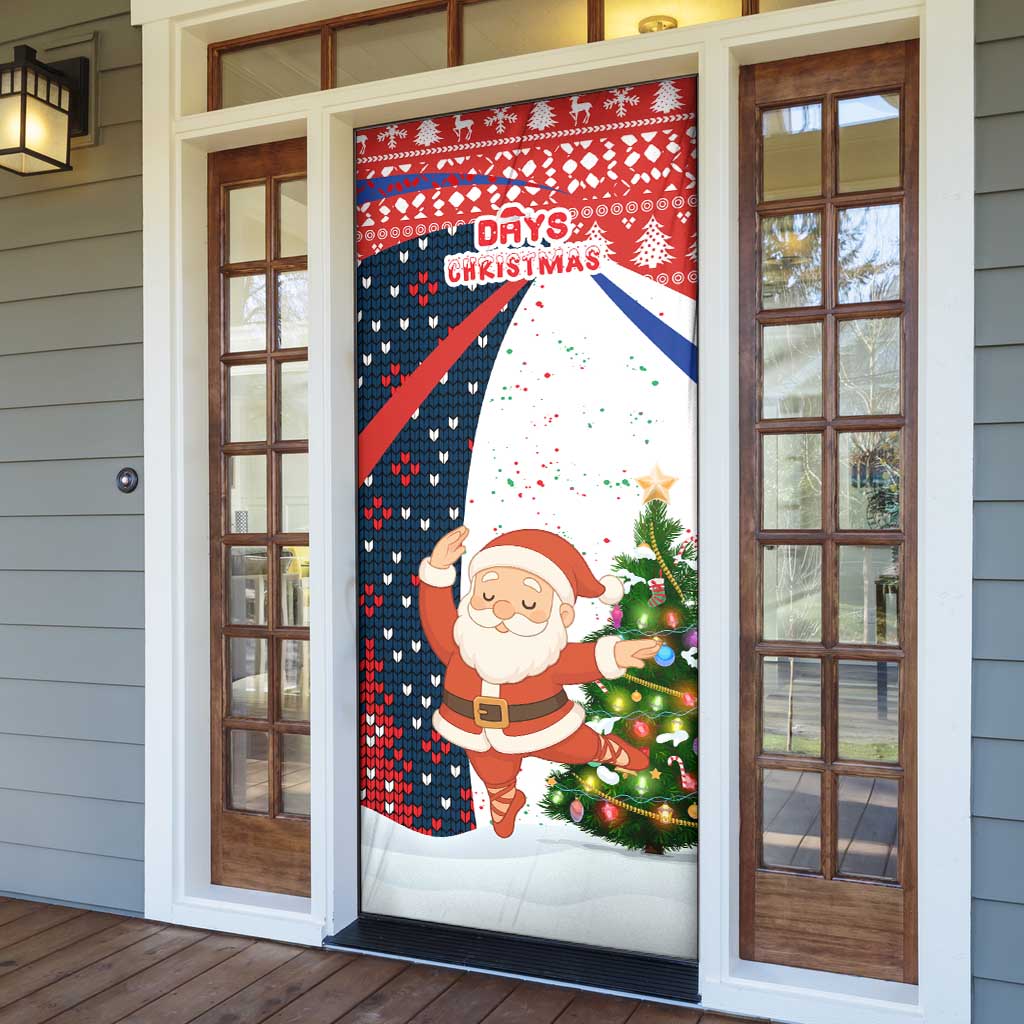 Russia Christmas Door Cover with Dancing Santa Christmas Tree Lights and Red Snowflake - Wonder Print Shop