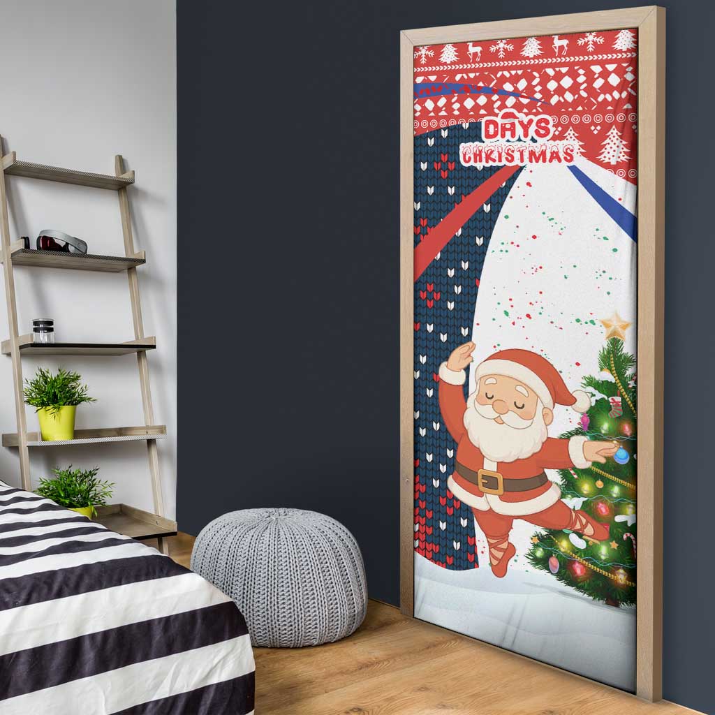 Russia Christmas Door Cover with Dancing Santa Christmas Tree Lights and Red Snowflake - Wonder Print Shop