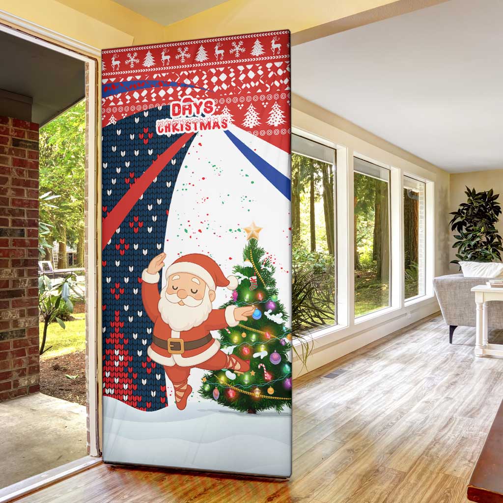 Russia Christmas Door Cover with Dancing Santa Christmas Tree Lights and Red Snowflake - Wonder Print Shop