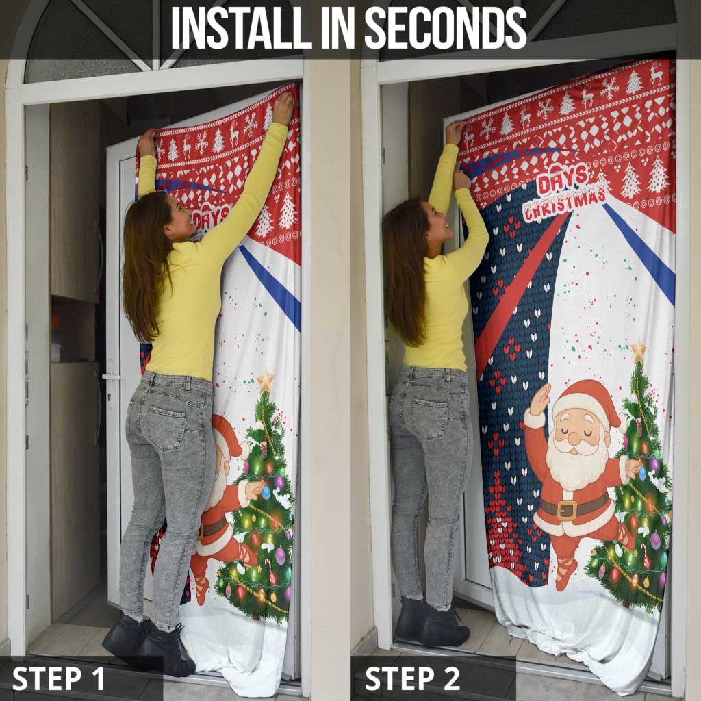 Russia Christmas Door Cover with Dancing Santa Christmas Tree Lights and Red Snowflake - Wonder Print Shop