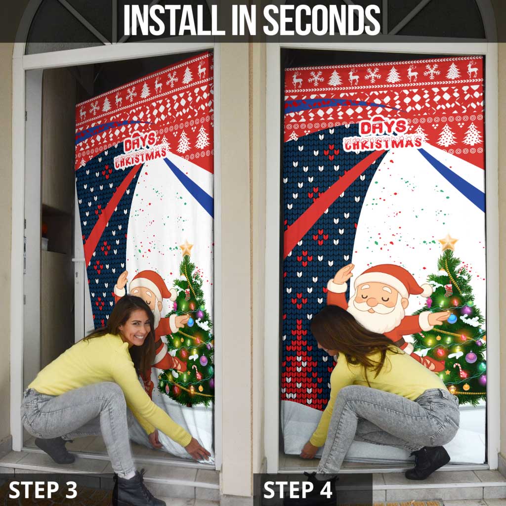 Russia Christmas Door Cover with Dancing Santa Christmas Tree Lights and Red Snowflake - Wonder Print Shop