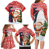 Russia Christmas Family Matching Long Sleeve Bodycon Dress and Hawaiian Shirt with Dancing Santa Christmas Tree Lights and Red Snowflake - Wonder Print Shop