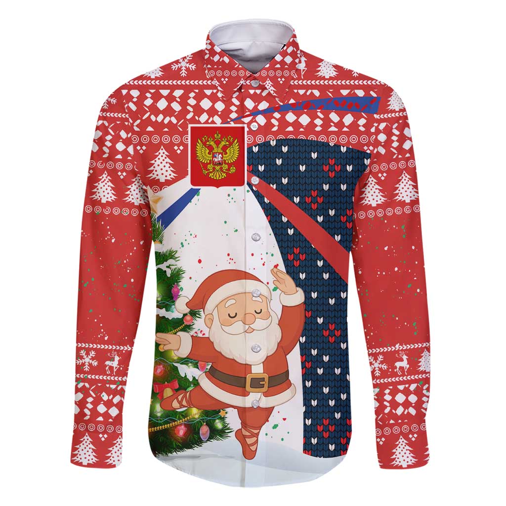Russia Christmas Family Matching Long Sleeve Bodycon Dress and Hawaiian Shirt with Dancing Santa Christmas Tree Lights and Red Snowflake - Wonder Print Shop