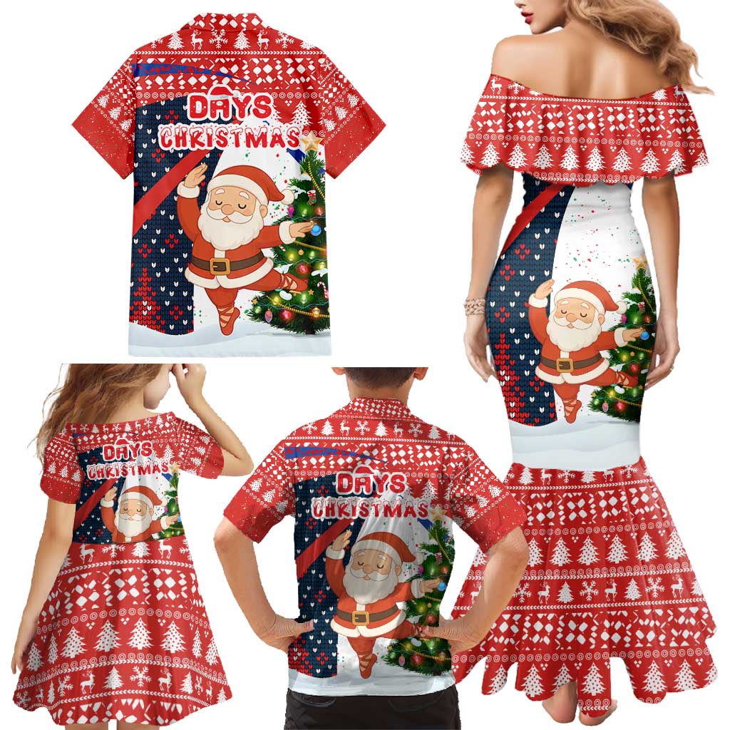 Russia Christmas Family Matching Mermaid Dress and Hawaiian Shirt with Dancing Santa Christmas Tree Lights and Red Snowflake - Wonder Print Shop