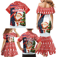 Russia Christmas Family Matching Mermaid Dress and Hawaiian Shirt with Dancing Santa Christmas Tree Lights and Red Snowflake - Wonder Print Shop