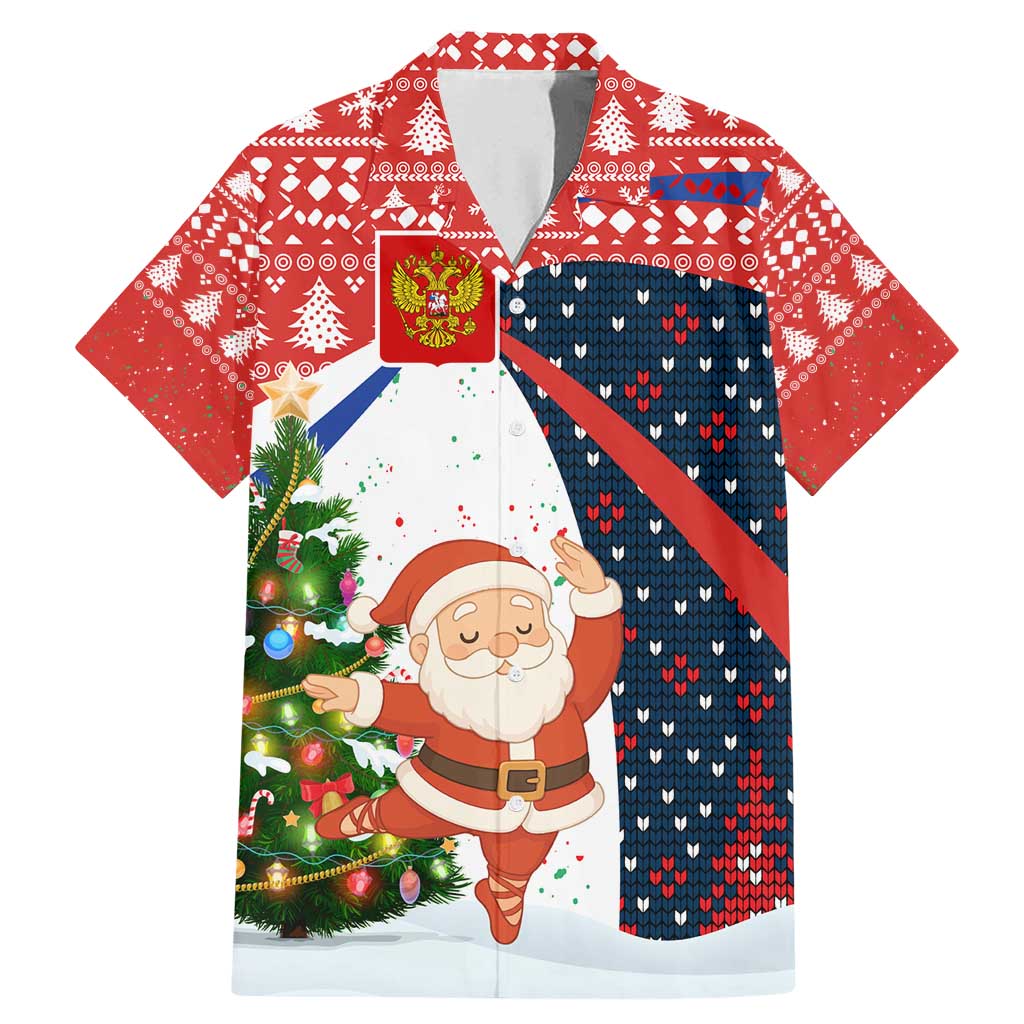 Russia Christmas Family Matching Mermaid Dress and Hawaiian Shirt with Dancing Santa Christmas Tree Lights and Red Snowflake - Wonder Print Shop