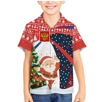 Russia Christmas Family Matching Mermaid Dress and Hawaiian Shirt with Dancing Santa Christmas Tree Lights and Red Snowflake - Wonder Print Shop