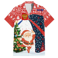 Russia Christmas Family Matching Off The Shoulder Long Sleeve Dress and Hawaiian Shirt with Dancing Santa Christmas Tree Lights and Red Snowflake - Wonder Print Shop